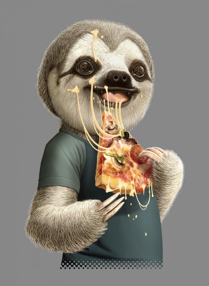 Happy Sloth Pizza by Adam Lawless — canvas wall art