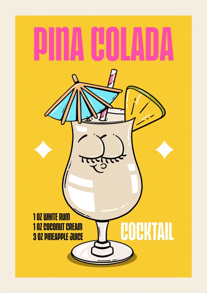 Happy Pina Colada Cocktail by Alina Shulhouskaya — canvas wall art