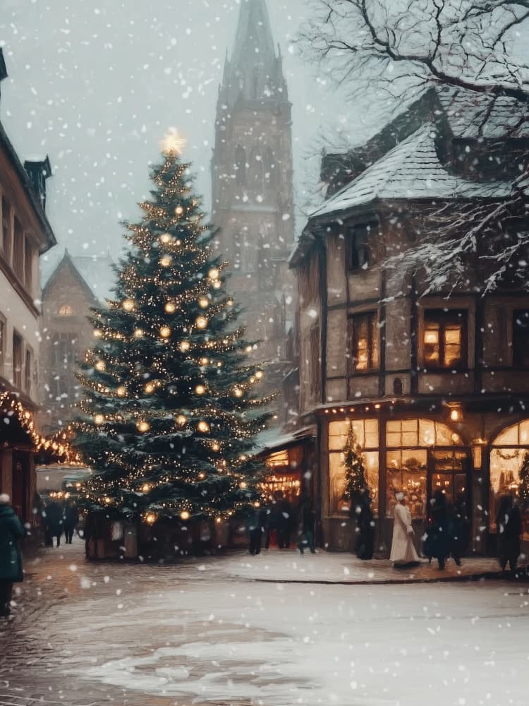 Snowy Christmas Town by Jolly and Dash — canvas wall art