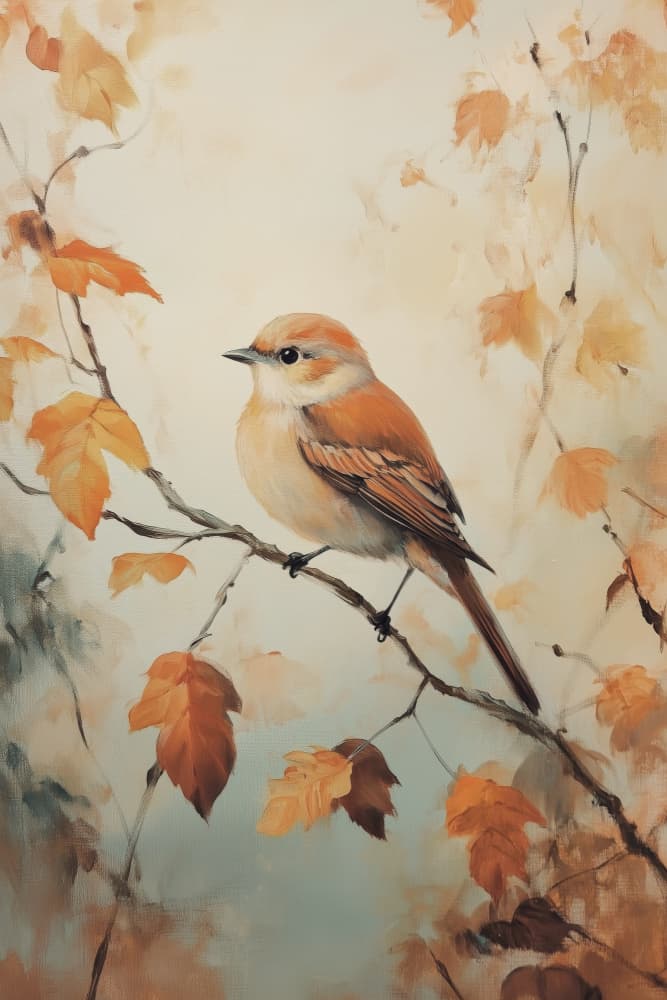 Golden Autumn Bird by Melloi Art Prints — canvas wall art