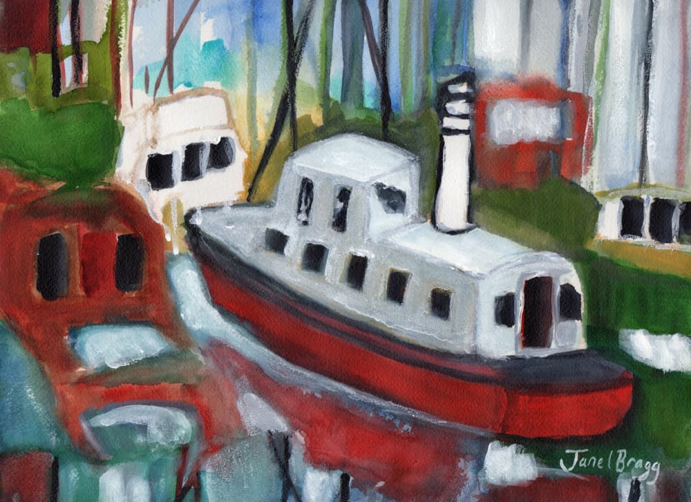 Harbor Boat Reflections by Janel Bragg — canvas wall art