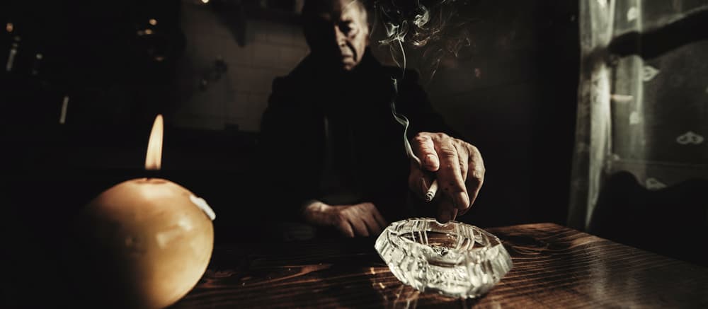 Old Man Smoking Candlelight by Koki Jovanovic — canvas wall art