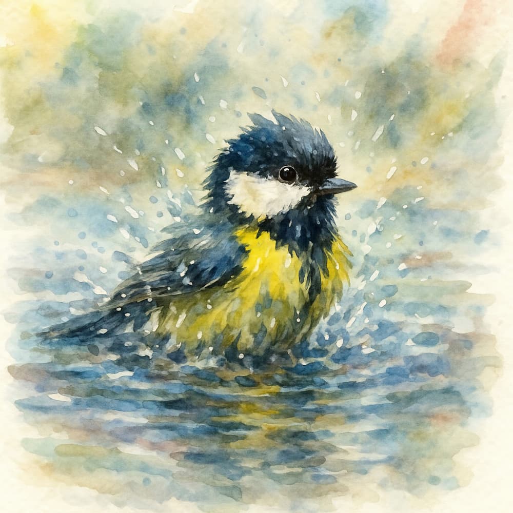 Splashing Blue Tit Watercolor by Natalie Bruns — canvas wall art