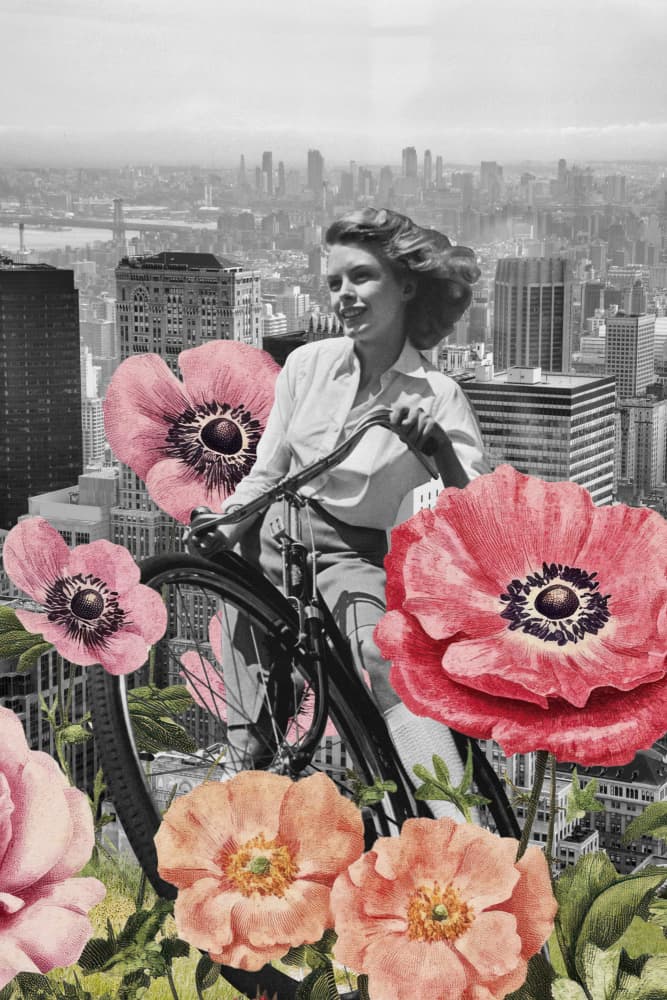 Whimsical City Blossoms by Marja van den Hurk — canvas wall art
