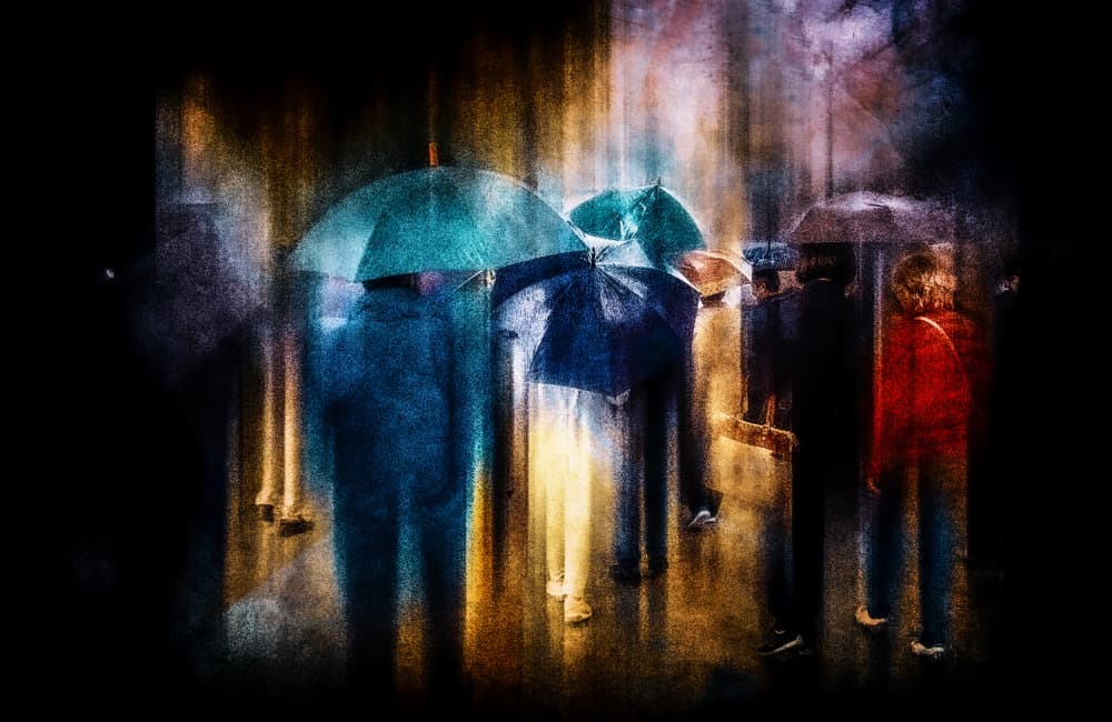 Rainy City Umbrellas by Jan van der Linden — canvas wall art