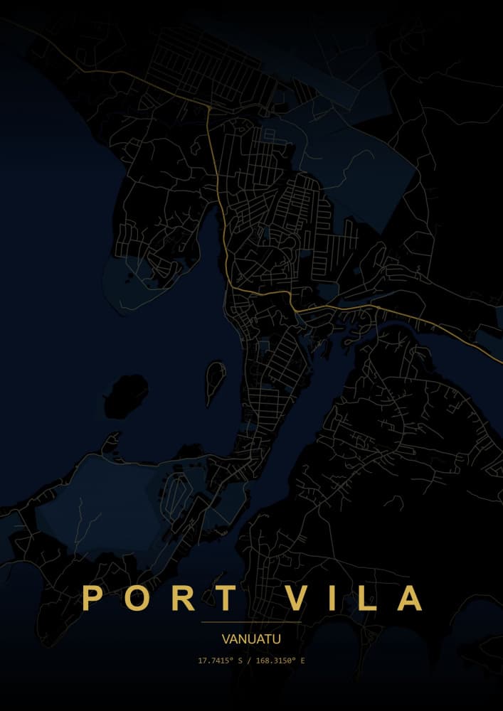 Port Vila Vanuatu Map by HUGO — canvas wall art