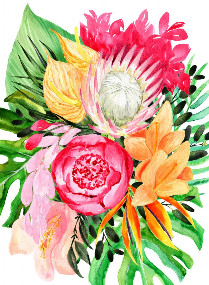 Vibrant Tropical Bouquet by Rosana Laiz Blursbyai — canvas wall art