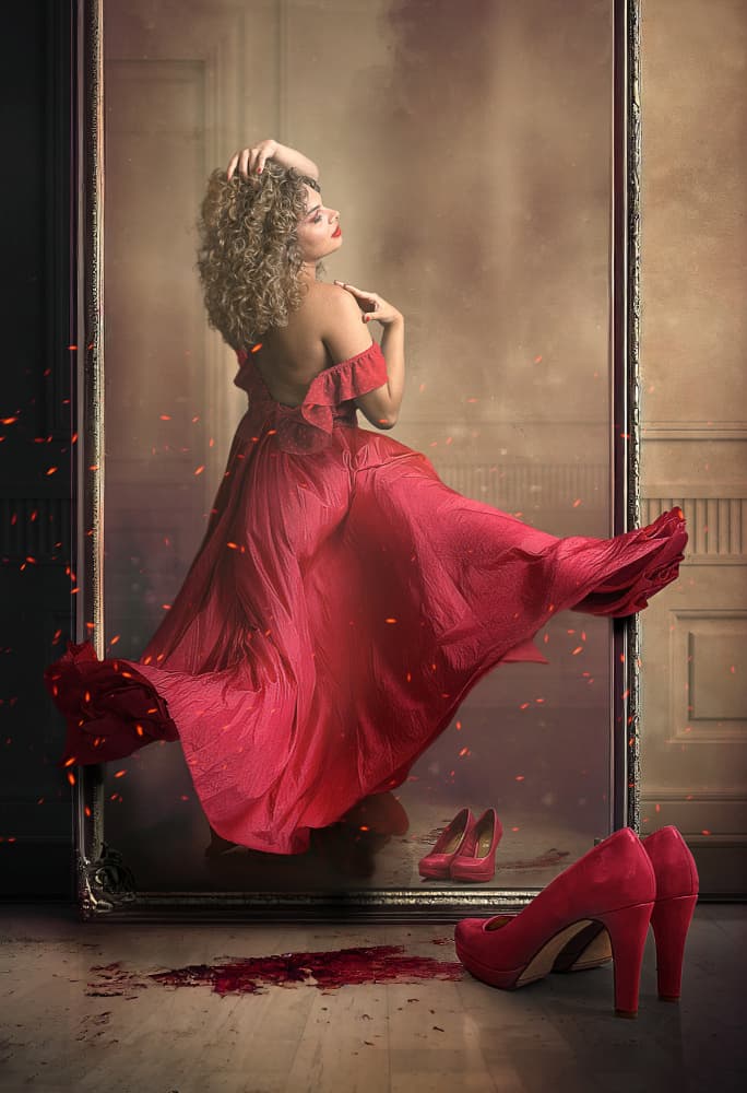 Floating Red Dress by Marcel Egger — canvas wall art