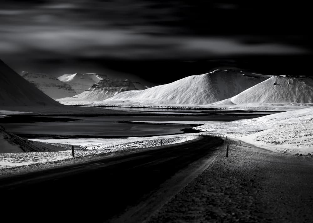 Road Through Winter Mountains by Wei (David) Dai — canvas wall art