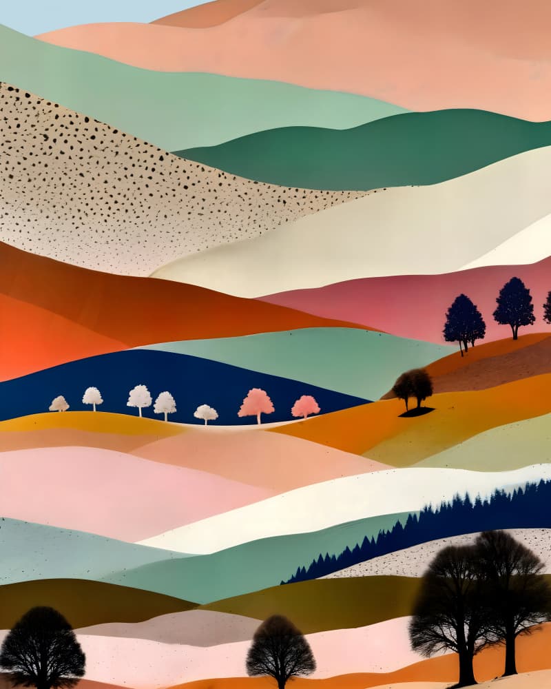 Colorful Layered Landscape by Uma Gokhale — canvas wall art
