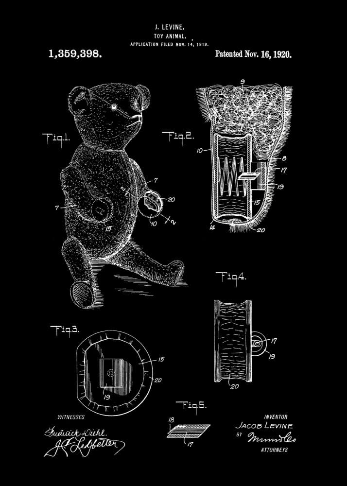 Vintage Teddy Bear Patent by Andreas Magnusson — canvas wall art