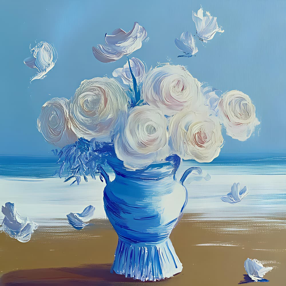 Blue Vase Beach Blooms by Avanesova Elena — canvas wall art