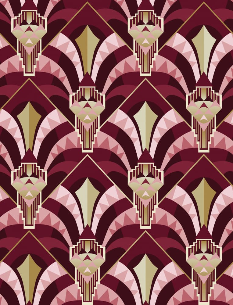 Burgundy Gold Deco Fans by Annick — canvas wall art
