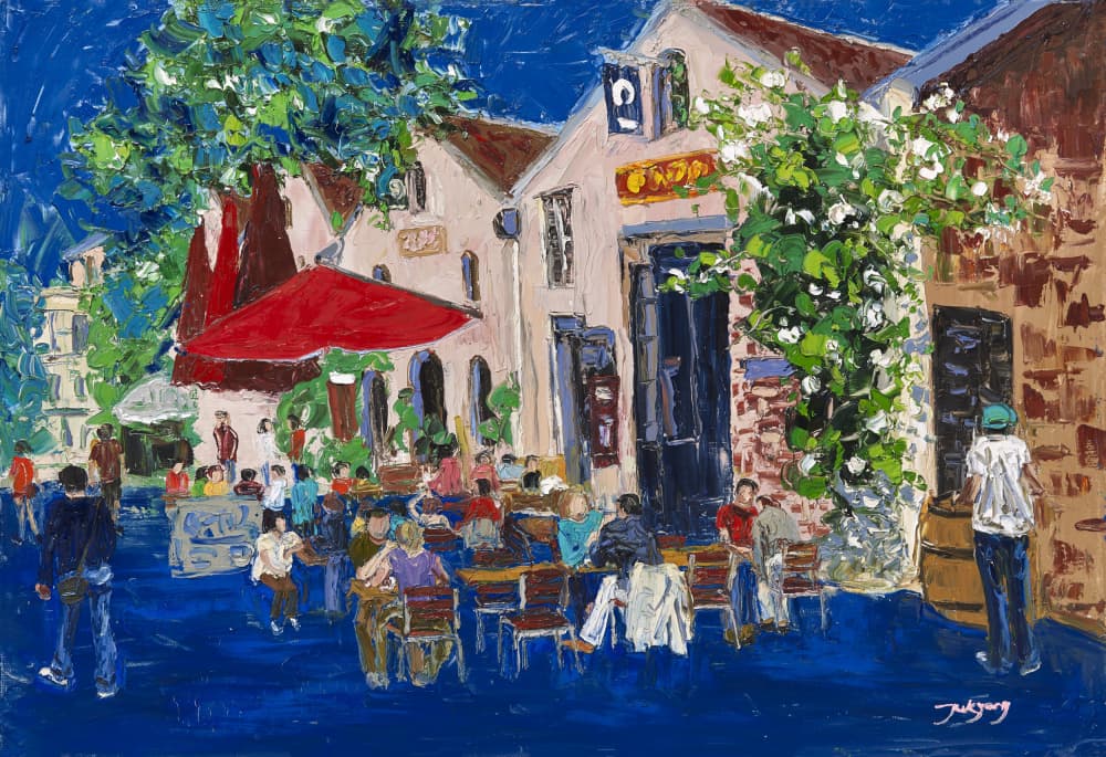 Lively Evening Cafe by Jukyong Park — canvas wall art