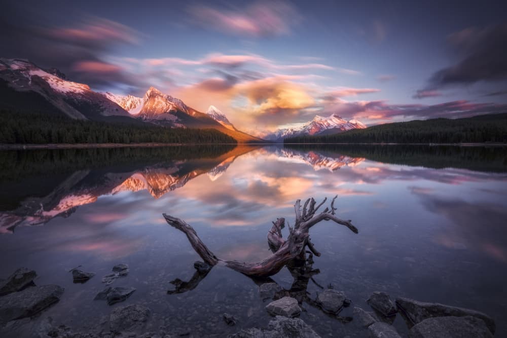 Mountain Lake Reflection Sunset by joanaduenas — canvas wall art