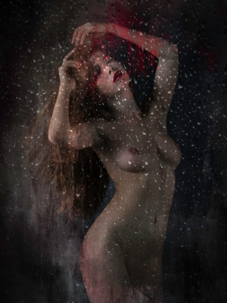 Sensual Woman Red Rain by Luc Stalmans — canvas wall art