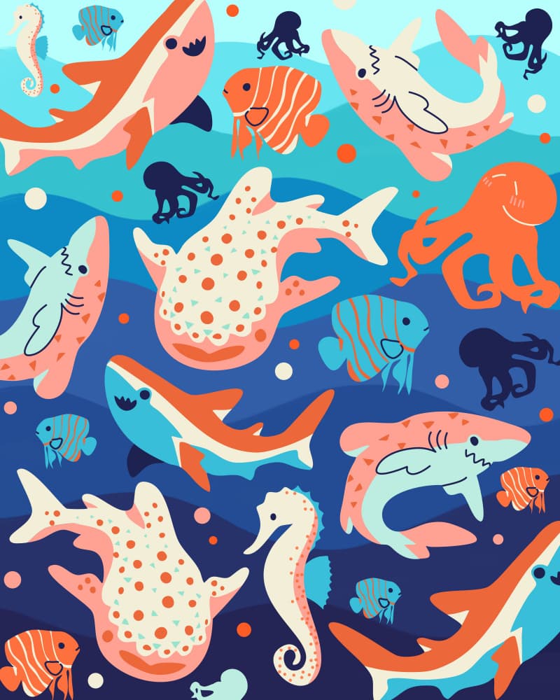 Cute Ocean Friends by Kintsugi99 — canvas wall art