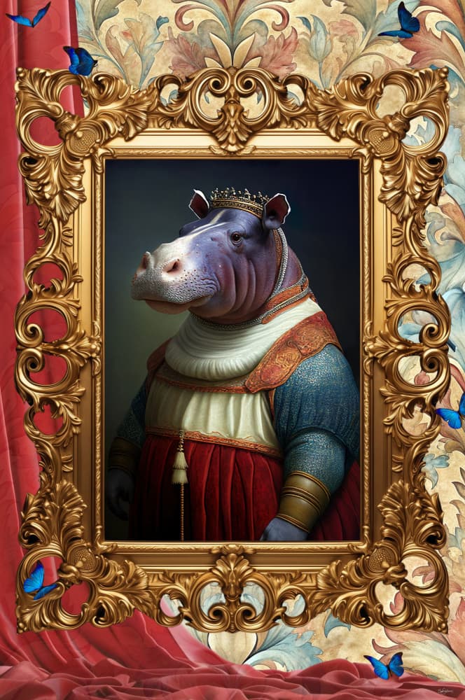 Regal Hippo Portrait by Sue Skellern — canvas wall art