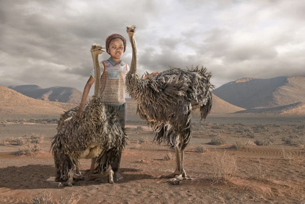 Desert Child and Ostriches by Marcel Egger — canvas wall art