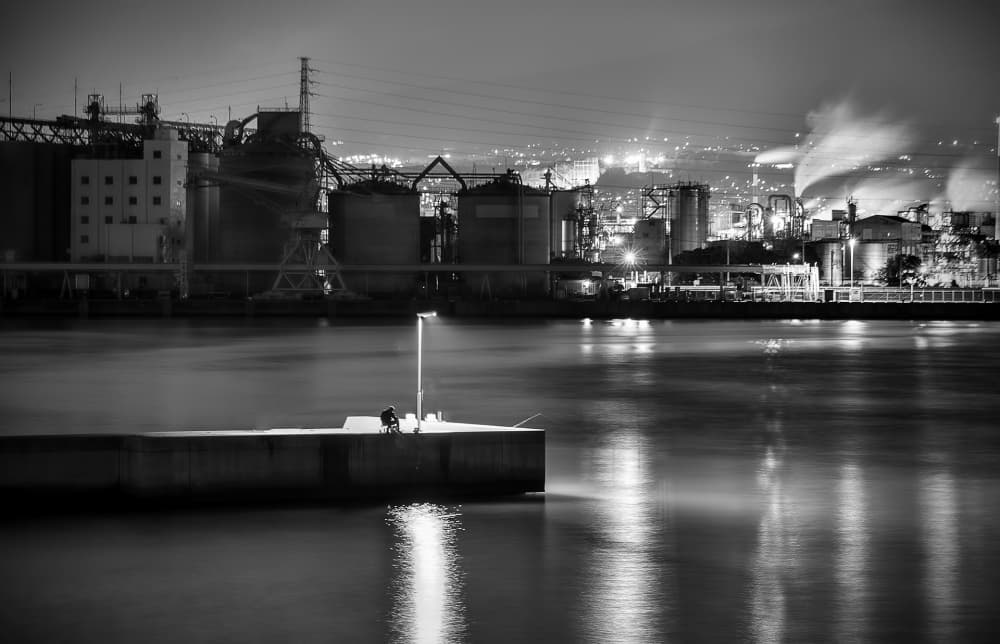 Industrial Night Harbor by Tomoshi Hara — canvas wall art