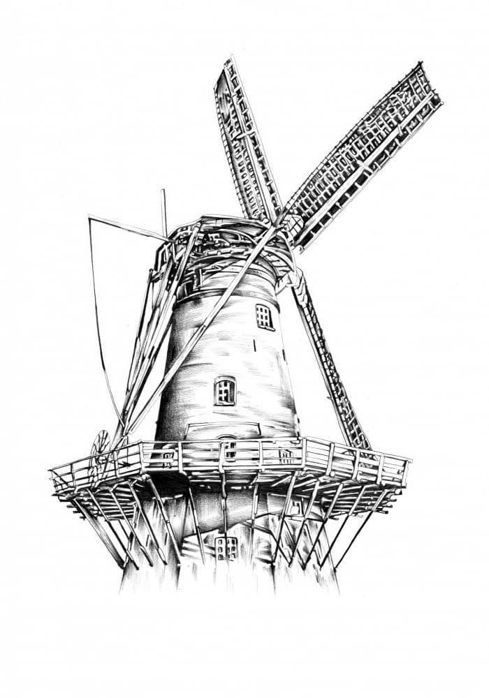Historic Windmill Drawing by Kulik — canvas wall art