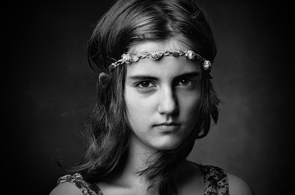 Pensive Young Woman Portrait by Mehdi Mokhtari — canvas wall art