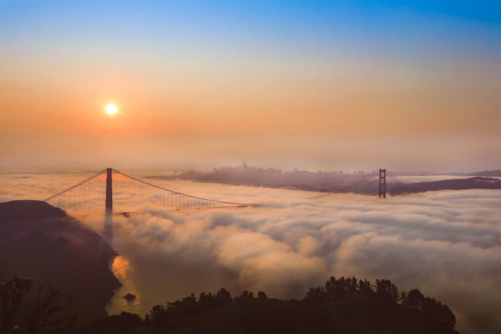Golden Gate Sunrise Fog by DonnaHom APA — canvas wall art