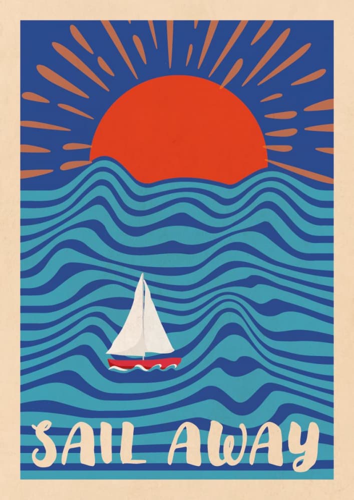 Sailboat Red Sun Waves by WallChart Art Studio — canvas wall art