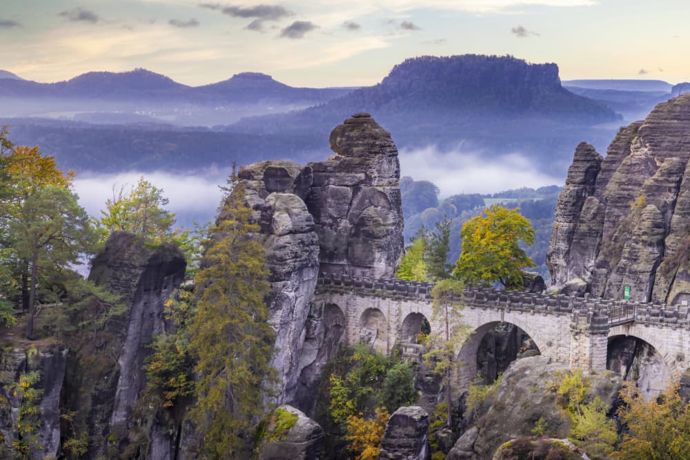 Saxon Switzerland National Park - view to Bastei Bridge by Melanie Viola — canvas wall art