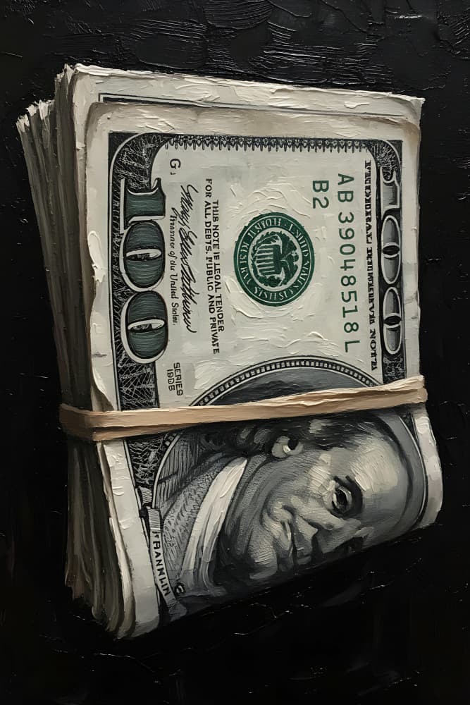 Bundled Hundred Dollar Bills by HUGO — canvas wall art
