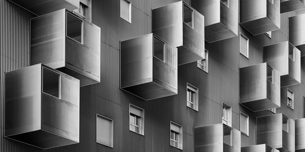 Geometric Balcony Facade by Juan López Ruiz — canvas wall art