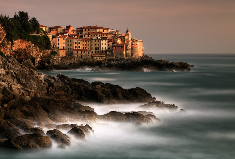 Twilight Cliffside Village by Fiorenzo Carozzi — canvas wall art