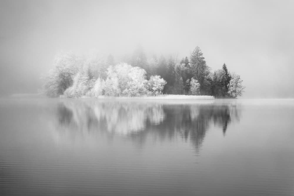 Misty Island Reflection by Amir Ehrlich — canvas wall art