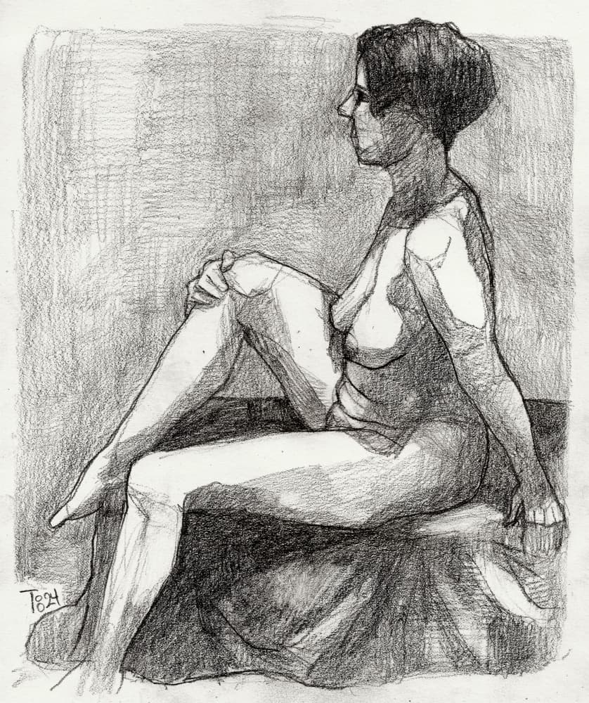 Seated Nude Figure Sketch by Tore Bahnson — canvas wall art