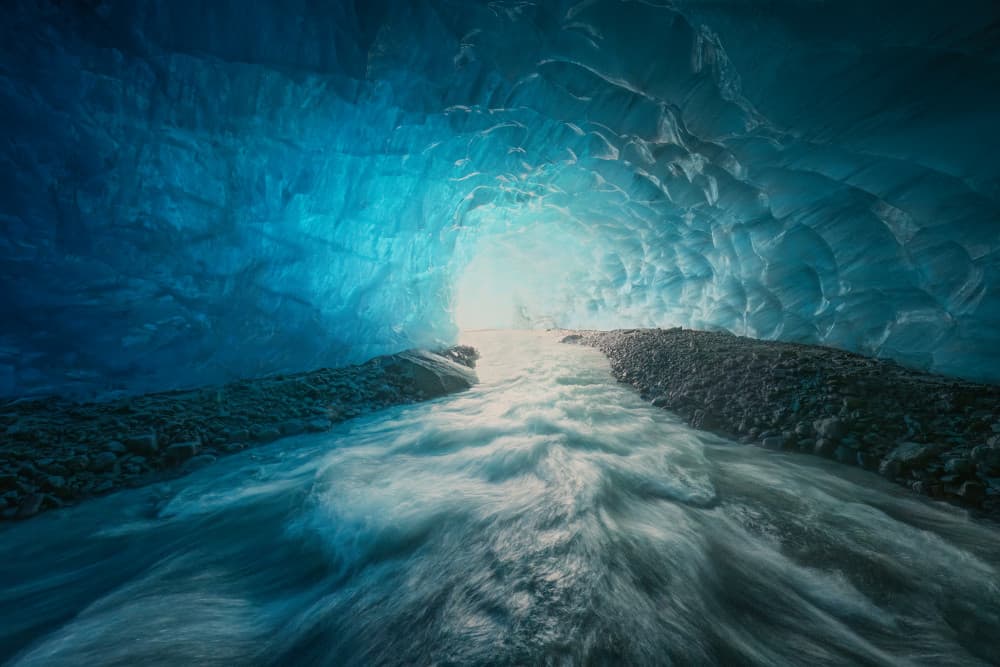 Vibrant Ice Cave River by Leah Xu — canvas wall art