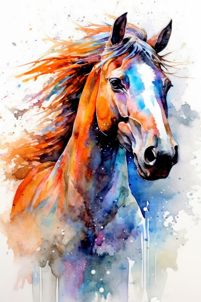 Vibrant Watercolor Horse by Justyna Jaszke — canvas wall art