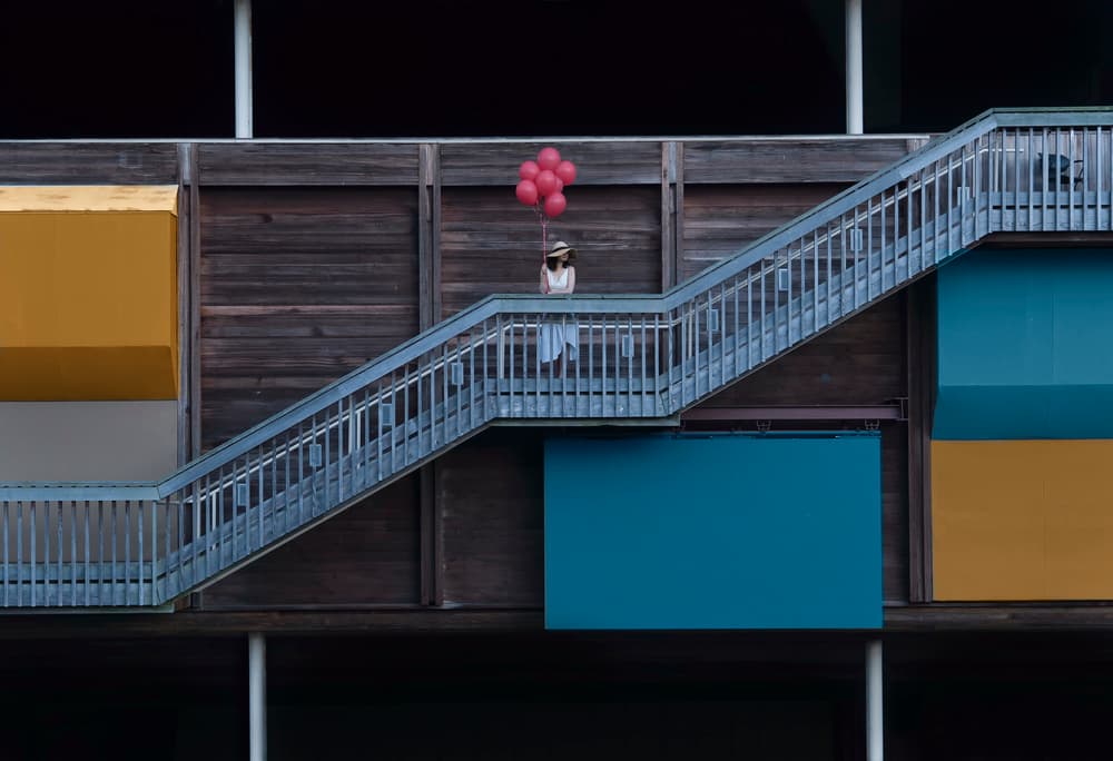 Colorful Stairway Balloons by Catherine Wang — canvas wall art