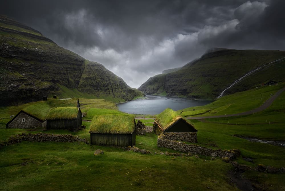 Faroese Green Roof Village by Larry Deng APA — canvas wall art