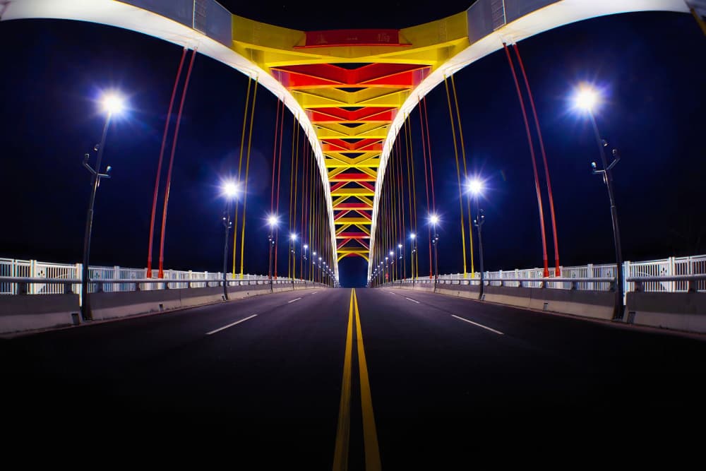 Colorful Night Bridge by MingLun Tsai (蔡明倫) — canvas wall art