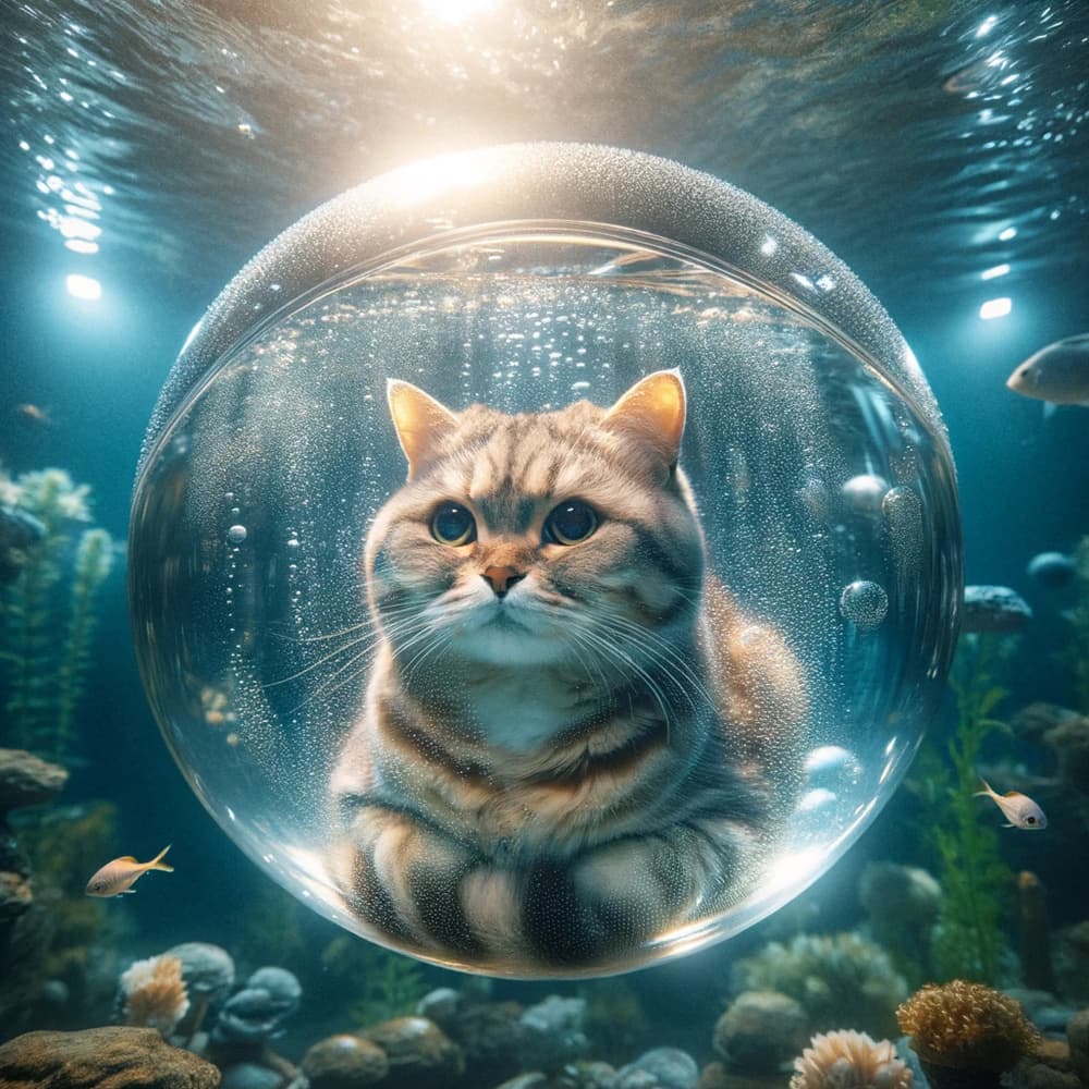 Cute Cat Underwater Bubble by David Galan — canvas wall art