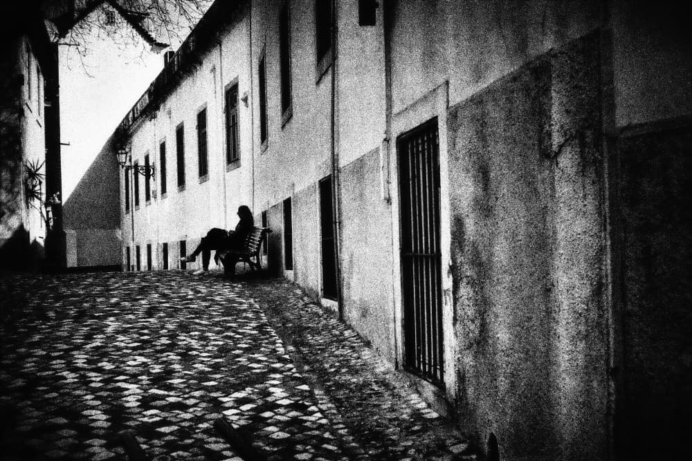 Solitude on Cobblestone Street by Paulo Abrantes — canvas wall art