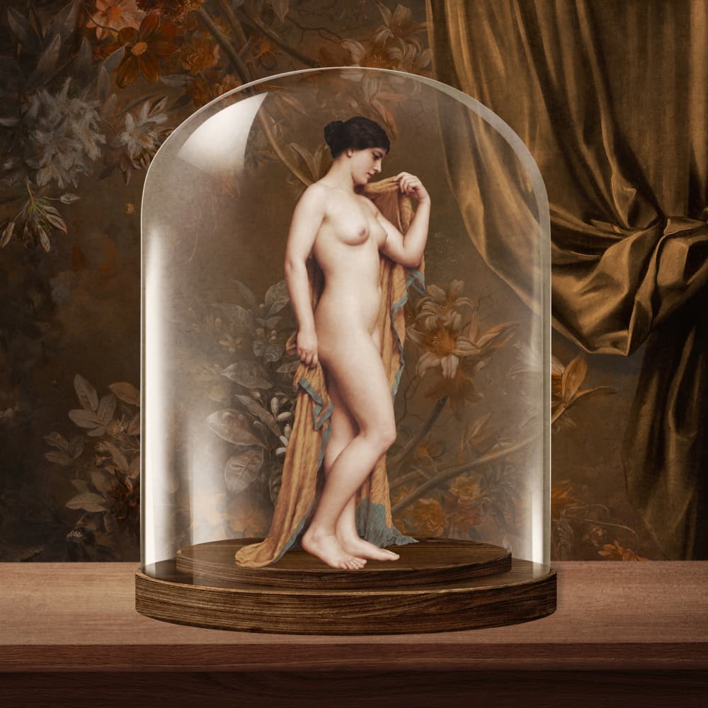 Elegant Nude Botanical Cloche by Marja van den Hurk — canvas wall art
