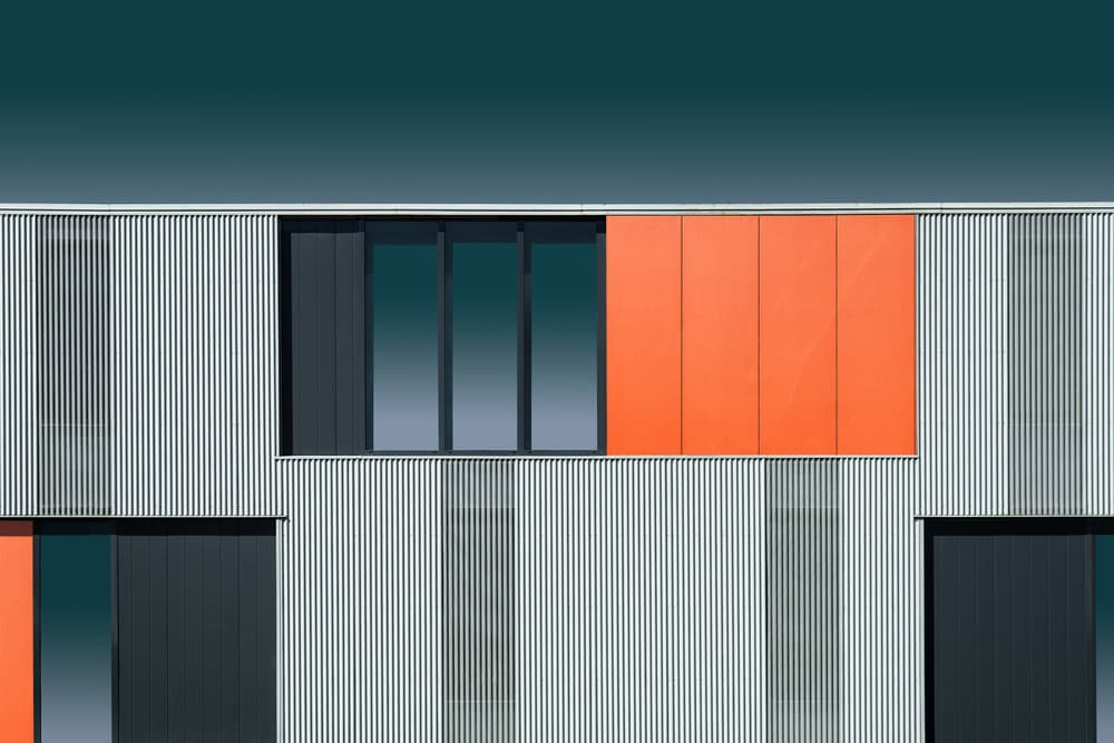 Orange Panel Architecture by Luc Vangindertael (laGrange) — canvas wall art