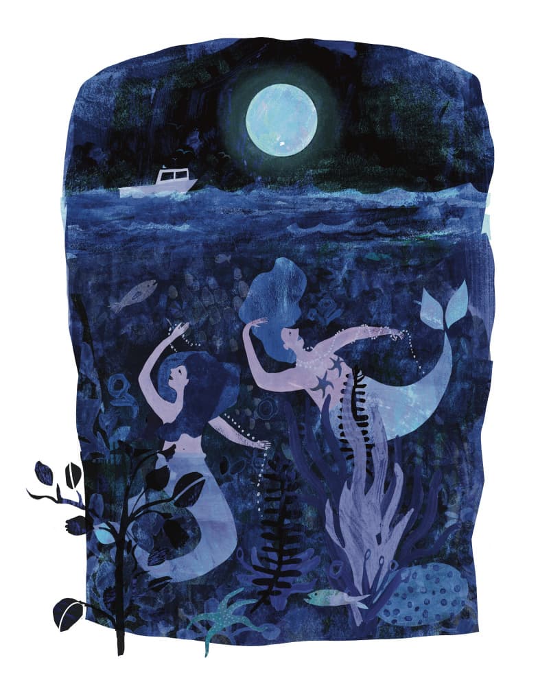 Moonlit Ocean Mermaids by Claire Hanley — canvas wall art