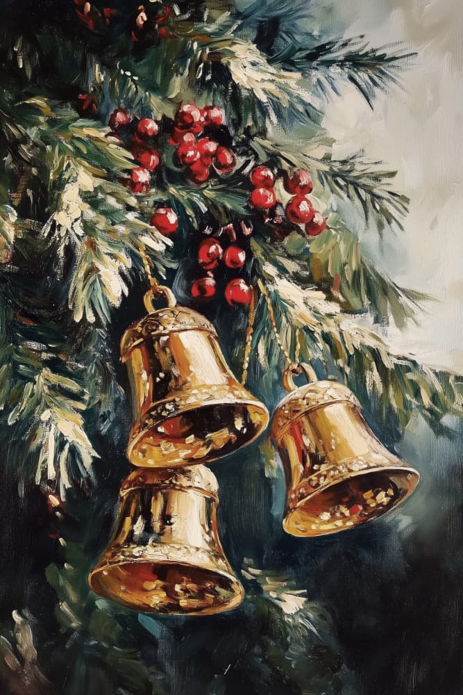 Christmas Bells and Berries by Melloi Art Prints — canvas wall art
