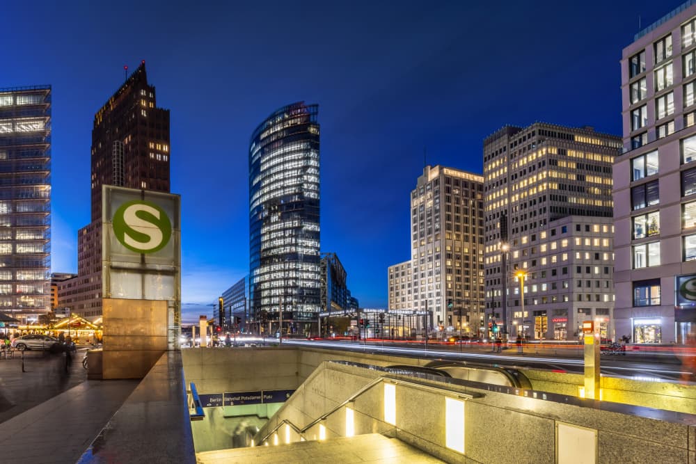Modern City Night by Melanie Viola — canvas wall art