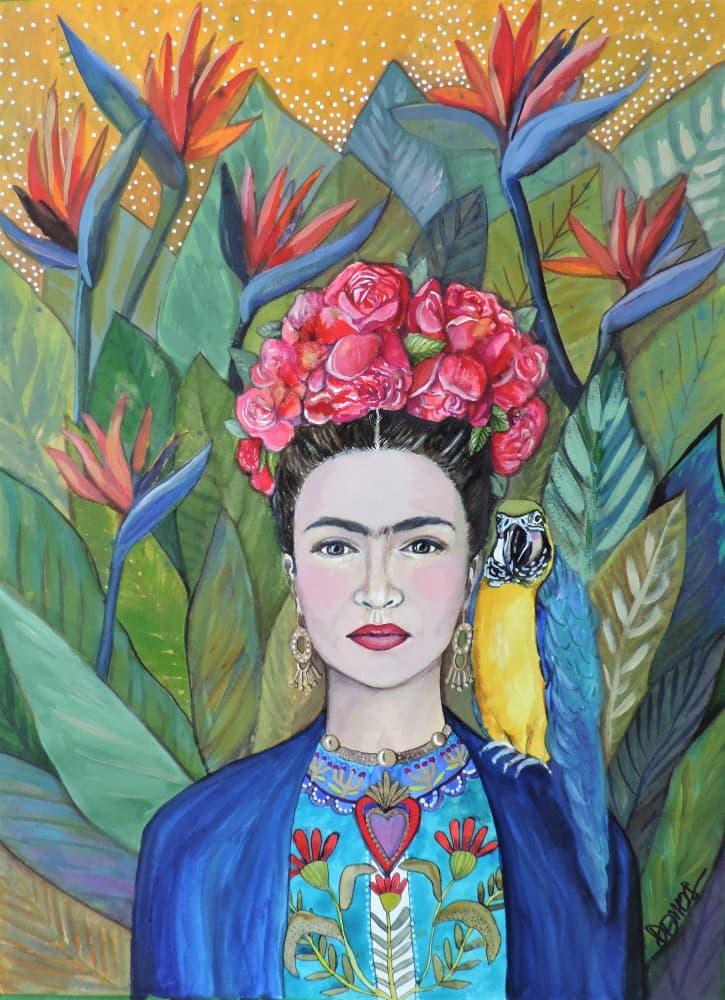 Woman With Parrot And Flowers by Sylvie Demers — canvas wall art