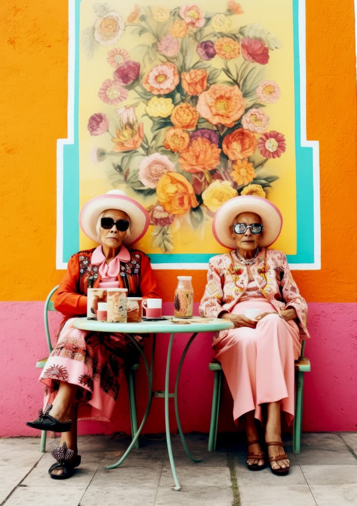 Fashionable Friends Cafe Scene by Justyna Jaszke — canvas wall art