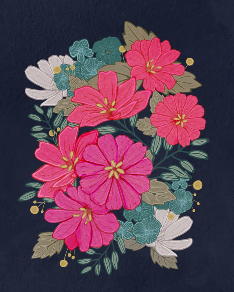 Flower Bouquet On Navy by Katie O'Shea — canvas wall art