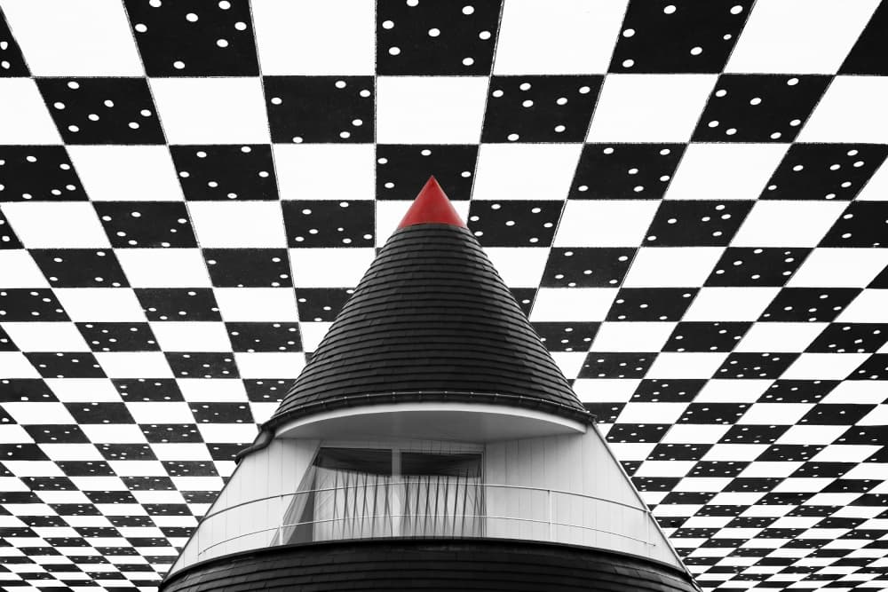 Red Tip Checkerboard Building by Hans-Wolfgang Hawerkamp — canvas wall art